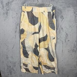 Rachel Zoe abstract print 100% linen wide leg pull on pants S summer beachy Boho